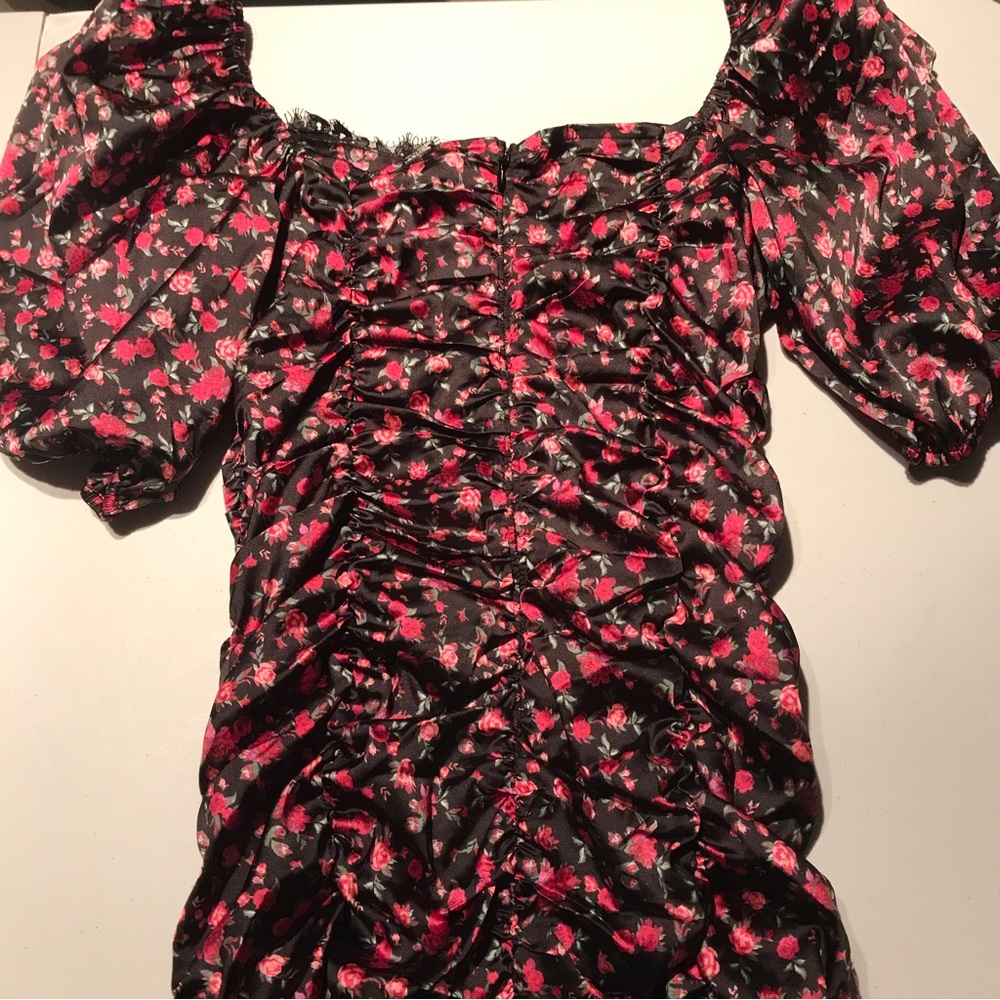 For Love And Lemons Black Mini Dress with Pink Floral Print - Picture 9 of 13